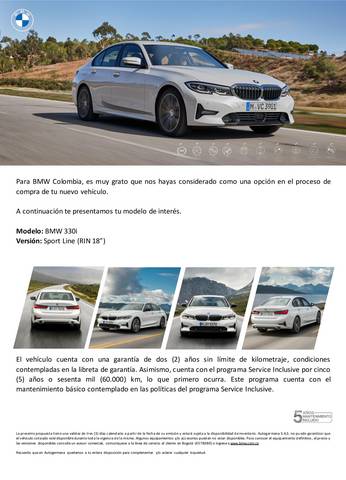 Catálogo BMW en Santa Marta | BMW SERIE 3 330i Sport Line R18 | 9/11/2021 - 31/12/2022