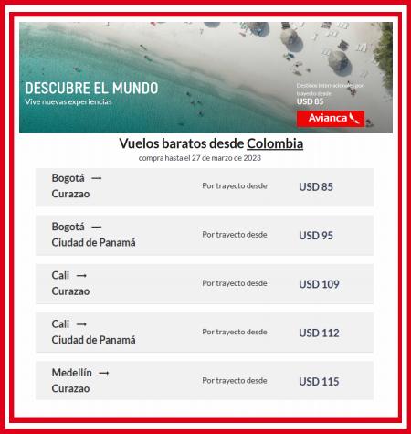 Catálogo Avianca en Barranquilla | Vuelos Baratos desde Colombia | 22/3/2023 - 27/3/2023