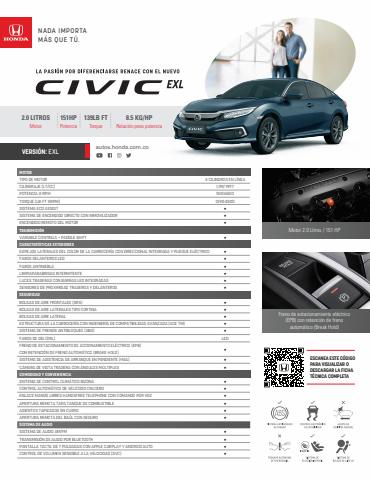 Ofertas de Carros, Motos y Repuestos en Barrancabermeja | Ficha Técnica Civic EXL de Honda | 11/2/2022 - 31/3/2023