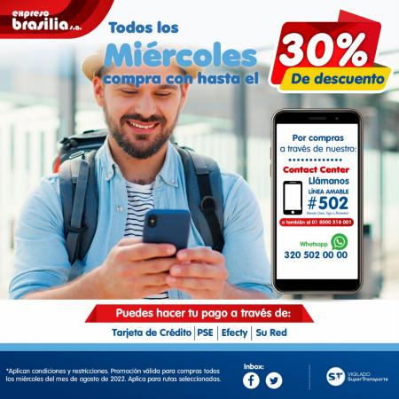 Ofertas de Viajes en Bello | Ofertas Brasilia de Expreso Brasilia | 9/8/2022 - 31/8/2022