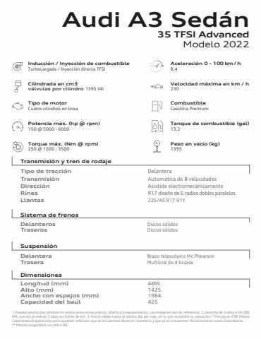 Catálogo Audi en Medellín | Audi A3 Sedán TFSI quattro | 2/5/2022 - 31/5/2022