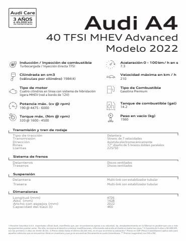 Catálogo Audi | Audi A4 40 TFSI 190hp Advanced | 6/6/2022 - 6/6/2023