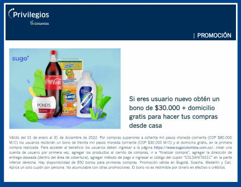 Ofertas de Bancos y Seguros en Quibdó | Promociones de Colsanitas | 6/7/2022 - 31/12/2022