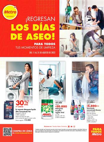 Ofertas de Supermercados en Sabaneta | ¡REGRESAN LOS DÍAS DE ASEO! de Metro | 11/8/2022 - 31/8/2022