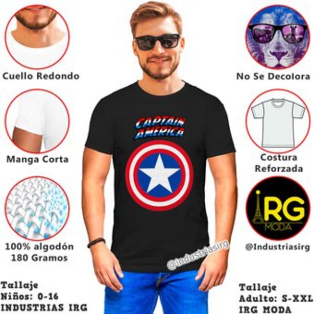 Oferta de Camiseta moda hombre capitan america negro algodón c redondo por $19500