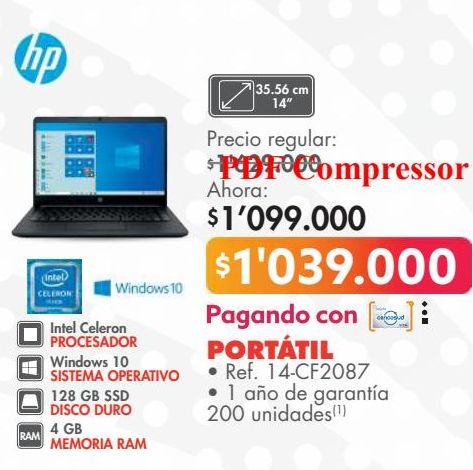 Oferta de Portatil HP 14-CF2087 por $1039000