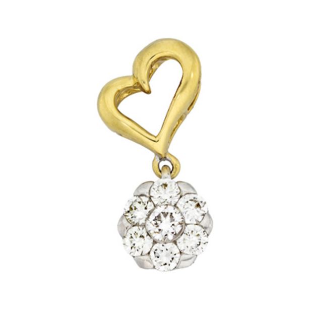 Oferta de Dije en 2 oros de 18 Kilates, Corazon, con diamante central de 0.04 Ct y decoración en diamantes de 0.16 Ct, de la coleccion Flores para ti por $1586000