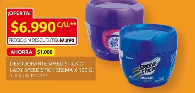 Oferta de Desodorante Speed Stick o Lady Speed Stick Crema x 100g por $6990