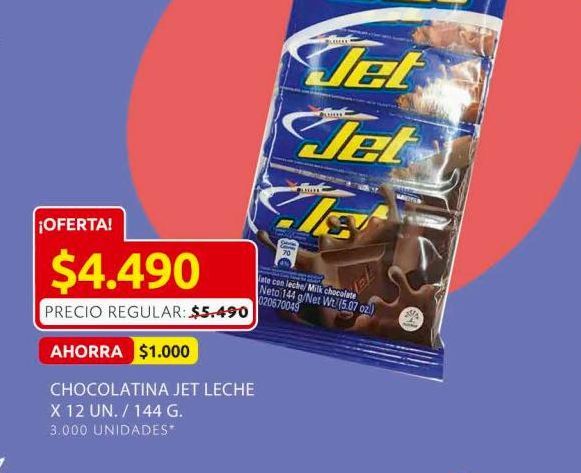 Oferta de Chocolatina Jet Leche x 12un por $4490