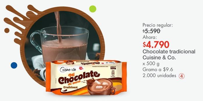 Oferta de Chocolate tradicional Cuisine & Co 500g por $4790