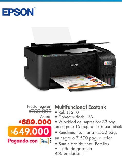 Oferta de Impresora multifuncional Epson por $649000