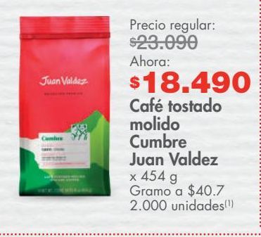 Oferta de Café tostado molido Cumbre Juan Valdez x 454 g  por $18490