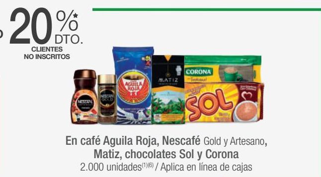 Oferta de Café Aguila Roja, Nescafé, Matiz, Chocolates Sol y Corona por 