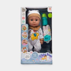 Oferta de Bebé de juguete de 36 cm con sonido, accesorios y pijama enteriza por $64900 en Panamericana