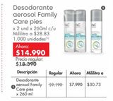 Oferta de Desodorante aerosol Family Care pies por $14990 en Metro