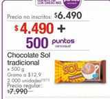 Oferta de Chocolate Sol tradicional x 500 g por $4490 en Metro