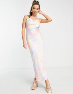 Oferta de Peppermayo cowl front maxi dress in pastel wave print por $30,5 en ASOS