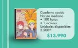 Oferta de Cuaderno cosido Naruto mediano • 100 hojas • 1 materia por $13990 en Metro