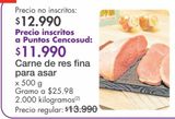 Oferta de Carne de res !na para asar x 500 g por $11990 en Metro