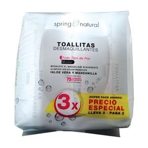 Oferta de Promo Toallitas Desmaquillantes Spring Natural Todo Tipo De Piel - Paquete X 3 X 25 Unidades por $17465 en Cruz verde