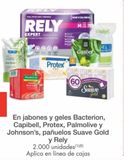 Oferta de En jabones y geles Bacterion, Capibell, Protex, Palmolive y Johnson’s, pañuelos Suave Gold y Rely en Metro