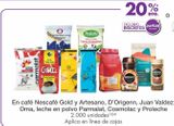 Oferta de En café Nescafé Gold y Artesano, D’Origenn, Juan Valdez, Oma, leche en polvo Parmalat, Cosmolac y Proleche en Metro