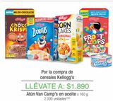 Oferta de Por la compra de cereales Kellogg's llévate atún Van Camp's en aceite x 160g por $1890 en Jumbo