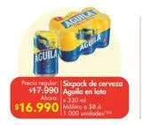 Oferta de Sixpack de cerveza Águila en lata x 330ml por $16990 en Metro