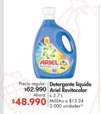 Oferta de Detergente líquido Ariel Revitacolor x 3.7 L por $48990 en Metro
