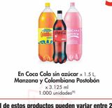 Oferta de Coca Cola sin azúcar x 1.5 L, Manzana y Colombiana Postobón x 3.125 ml en Metro