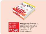 Oferta de Margarina de mesa y cocina Cuisine & Co x 4 und x 125 g c/u por $7590 en Metro