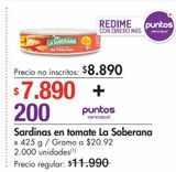 Oferta de Sardinas en tomate La Soberana x 425 g por $8890 en Metro