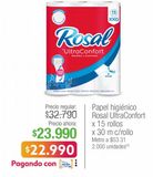 Oferta de Papel higiénico Rosal ultraconfort x 15 rollos x 30m por $22990 en Jumbo