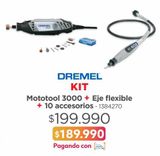 Oferta de Kit mototool 3000 + eje flexible + 10 accesorios Dremel por $189990 en Easy