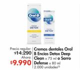 Oferta de Cremas dentales Oral B Encías Detox Deep Clean x 75 ml o Sarro Defense x 80 ml por $9990 en Metro