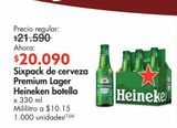Oferta de Sixpack de cerveza Premium Lager Heineken botella x 330 ml  por $20090 en Metro