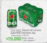 Oferta de Sixpack de cerveza Heineken lata x 330ml por $19090 en Jumbo